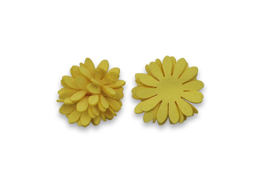 Fleur à coller imitation daim 24mm jaune
